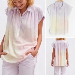 Anthro Cotton Oversized Ombre Tie Dye Henley Blouse